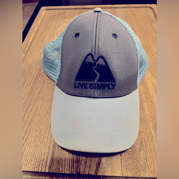 Patagonia "Live Simply Mountain Tops" Trucker  Hat - Gray/Light Blue - Rare - Picture 1 of 3